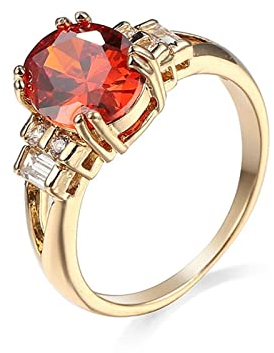 BCughia Eheringe Vergoldet, Damenringe mit Rotem Stein Rot Oval Zirkonia Vergoldet Einfacher Eleganter Ring Verlobung Engagement Damen Ring 60