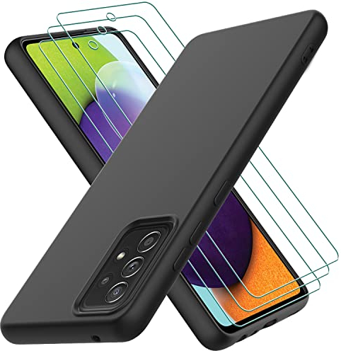 Hülle für Samsung Galaxy A52S 5G / Samsung Galaxy A52, mit 3 Stück Schutzfolie, Dünne Weiche TPU Silikon Stoßfest Schutzhülle Handyhülle Kratzfest Handy Case in Schwarz