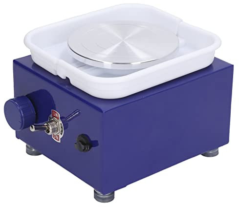 Mini Rueda de Cerámica - Torno de Alfarero Eléctrica para Niños, Adultos Y Principiantes, Lavabo Desmontable, Diámetro Plato 10cm, Velocidad Ajustable & Ruido bajo(Azul)