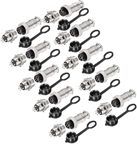 VISSQH 20 Pcs Connecteur de câble 6 Broches,Aviation Plug,GX12 6 Broches Connecteur Mâle et Femelle,5A 12mm Métal Mâle Femelle Panneau Connecteur+Caoutchouc Capuchon