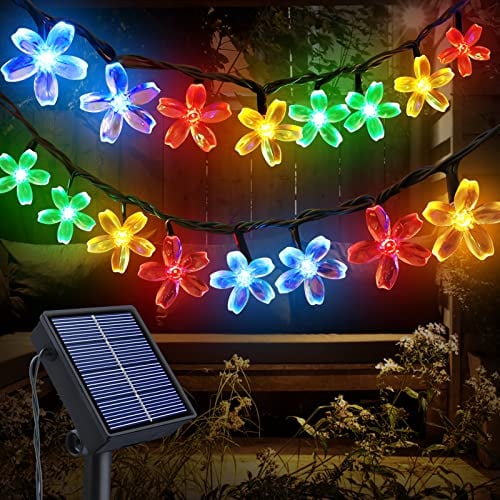 Solar Lichterkette Außen, 100 LED 12M Kirschblüten Lichterketten Aussen IP65 Wasserdicht Lichterketten Innen 8 Modi Wasserdicht Solarlichterkette für Garten, Balkon, Hochzeit, Zaun, Dekorationen