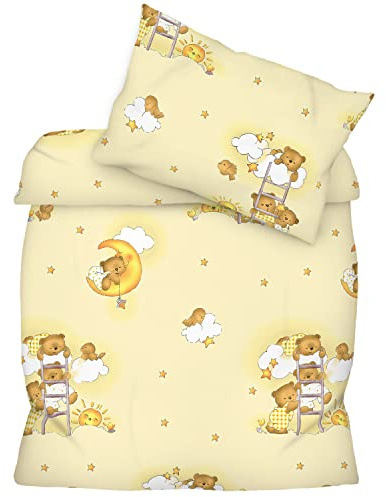 Amilian Bettwäsche Set 1x Bettbezug: 120 x 90 cm und 1x Kopfkissenbezug 40x60 cm mit Hotelverschluss Bettgarnitur 120x90 cm für Sommer und Winter Bär auf der Leiter Ecru