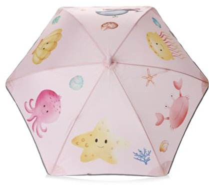 Sonia Originelli Kinder Regenschirm Meerestiere Fische rosa pink mit Klemmschutz Reflektionsstreifen und Namensschild