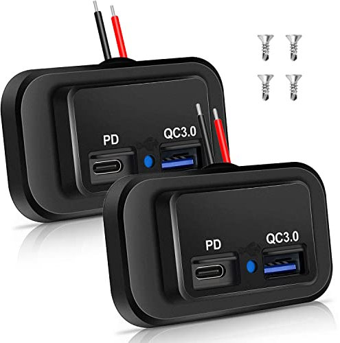 Vadaxx 2 x 12 V/24 V Wohnmobil-USB-Steckdose, 48 W, Dual PD3.0 Typ-C (USB C) und Schnellladung QC3.0 USB-A-Port-Panel, Wandhalterung, Kfz-USB-Buchse, Ladegerät, Netzadapter für Wohnmobil, Boot, ATV,