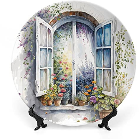 Gokays Piatti decorativi in ceramica ad acquerello, divertenti piatti decorativi per finestre e fiori, per esporre accessori da cucina, decorazione vintage per camera da letto, soggiorno, sala da
