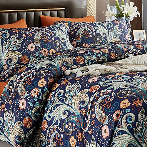 Lanqinglv Boho Bettwäsche 220x240 cm Bohemian Grau Bunt Indischen Paisley Mandala Wende Bettwäsche Set Microfaser Renforce Bettbezug mit Reißverschluss und 2 Kissenbezug 80x80 cm