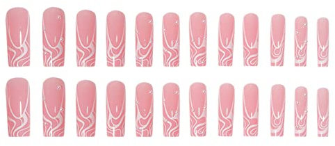 Long Clear Nails with Design Square Press Type Nail Long Pearl Pink Nails Acrylic Nails For Women And Girls Artificial Nails Clear Ballerina Nail Tips Extra Long