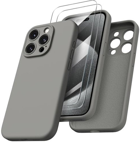 ORNARTO Compatible with iPhone 15 Pro Max Case Shockproof with 2pcs Screen Protectors, Waterproof Liquid Silicone Rubber Full Cover Protective Case for iPhone 15 Pro Max 6.7 inch-Light Grey