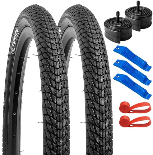 YunSCM 2er-Pack 30TPI Faltbarer 18 Zoll Reifen 18x1.75 Mantel 47-355 Plus 2er-Pack 18 Zoll Schlauch 18x1.75/2.125 AV32mm Ventil kompatibel 18x1.75 Fahrradreifen und schlauche