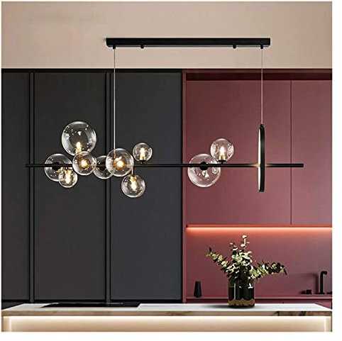Modern Pendelleuchte Nordic Bubble Glass Kronleuchter Schwarze Glaskugel Pendelleuchte Höhenverstellbare industrielle Hängelampe for Esszimmer Kleiderkammer Wohnzimmer Küche Isolieren(120x30cm)