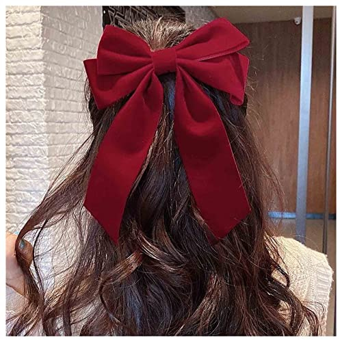 Adorabile Hair Bow Clips Fermaglio Grande Fiocco Velluto Bordeaux Nero Lunga Fiocchi Bows Hair Clips Silk Fiocco Rosso Capelli Donna Retrò Accessori for Natale Festa Danza Matrimonio e Ragazze