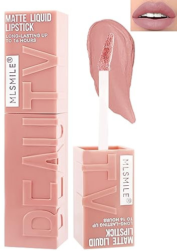 Matte Liquid Lipstick for Women, 1Pcs Highly Pigmented Color Lip Stain Tint, Super Velvet Matte Lip Gloss, Up to 16H Wear, Long Lasting Waterproof Smudge-proof Lip Gloss Daily Makeup-01# Nude Pink