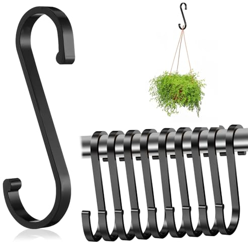 Ormromra 10 Pcs S Hooks, Black S Shaped Hooks, Large Heavy Duty S Hooks, 8cm Aluminum S Shaped Hanging Hooks, S Hooks for Hanging Pots, Pans, Towels, Coats, Kitchen, Bathroom, Bedroom, Office, Garden
