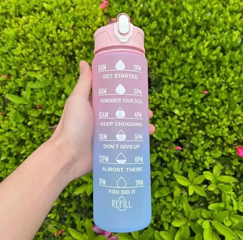 Generic 750ml Motivational Fitness Sport Water Bottle with Straw & Time Maker, Leak-proof, BPA-free Plastic Drink Bottle Design for Girls, Boy, 3914672563