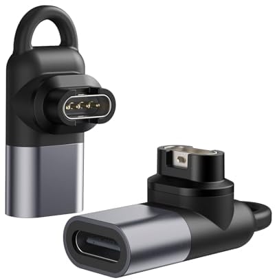 MoKo 2PACK Type C Adapter, 90 Degree SmartWatch Charging Adapter USB C to USB Adapter Connector Compatible with Garmin Fenix 7/6/7X/Instinct 2/Vivoactive 4/Forerunner 255/955, Gray