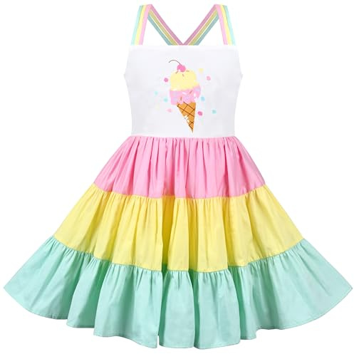 Sunny Fashion Mädchen Kleid EIS Regenbogen Gestreift Straps Ärmellos Trägerkleid Gr. 98-122
