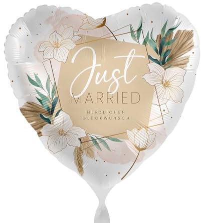 Folienballon Just Married herzlichen Glückwunsch Luftballon Hochzeit Geschenk Blumen Brautpaar Ballon Made in EU Hochzeitsdeko Ballon Flitterwochen Honeymoon