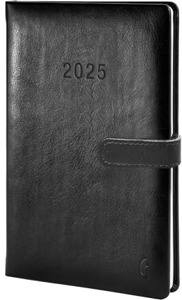 Chronoplan 50815 Buchkalender Kalendarium 2025 (Terminplaner A5 (140x215mm), Hardcover aus hochwertigem Lederimitat, Tagesplaner, 1 Tag auf 1 Seite, mit Magnetverschluss, Stiftehalter) schwarz