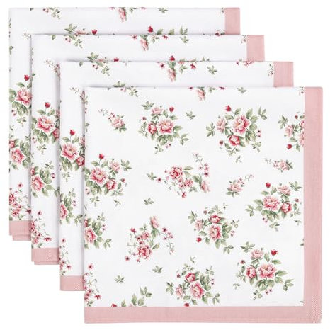 Arquiel Servietten Blumen Rosen Rosa 4er-Set, Stoffservietten 100% Baumwolle Weiches Hochwertige Wiederverwendbare Esstisch Servietten Perfekt für Hochzeiten Küche Haushalt Party(45×45cm)
