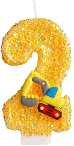 Bagger Geburtstagskerzen Zahlen 2, Baustellen Geburtstagdeko 2 Jahre Jungen Mädchen, Bagger Themar Kuchendeko,Geburtstagsdeko 2 Jahre Junge,Baustellen Deko Kindergeburtstag