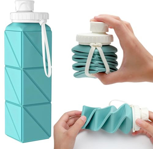 DAWRIS Collapsible Water Bottles, Silicone Foldable Portable Water Bottle 610ml, Lightweight Reusable Leakproof for Travel Camping Hiking Cycling Yoga Sports Outdoor