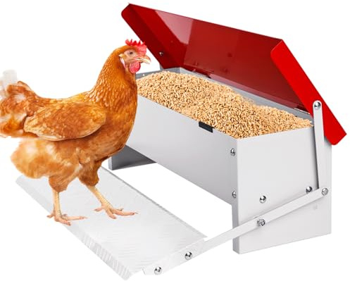 Mangeoire Automatique pour Poulets, 7Kg Mangeoire à Canard en MéTal pour L'ExtéRieur Sans DéChets Avec Couvercle RéSistant Aux IntempéRies pour 6-12 Poulets