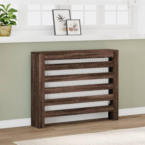 Brokky Radiator Cover Brown Oak 104x20x82 cm Engineered Wood-Radiator Cover Modern MDF Vertical Slats Wood Decorative Cabinet for Living Room Bedroom Hallway,Large