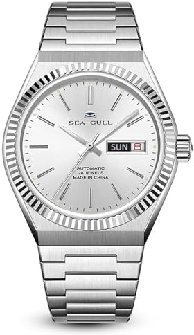 SEA-GULL Herren Mechanische Uhren Automatik Armbanduhr für Männer Möwe ST2100 The History Series Steel Diamond Classic Business Watch 1075, silber, Armband
