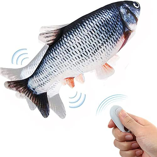 Katzenspielzeug Fisch Selbstbeschäftigung Elektrisch mit Katzenminze - Interaktives Simulation Waschbares Katzen spielzeug, Aufladbares Fischspielzeug mit USB-Kabel für Katze zum Spielen Treten