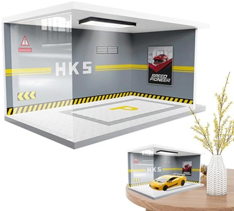 Rrlihjgu Vitrine für Auto, Garage, Vitrine, beleuchtet, für Modellsammler, Anzeige von Parkplätzen, realistisches Modell