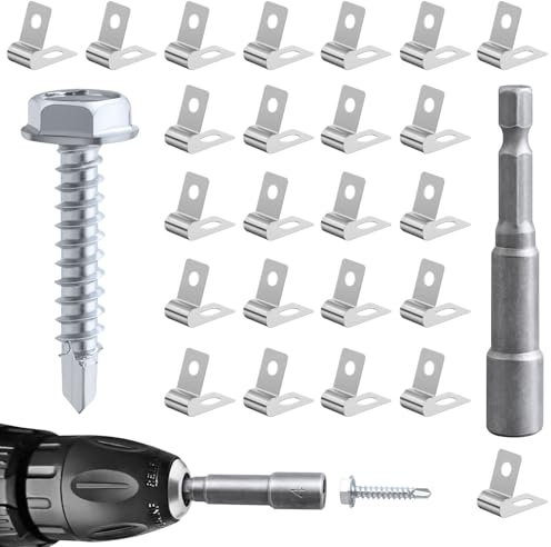 Sptchapn 200 Fence Wire Clamps Agricultural Fencing Mounting Clips, Stainless Steel Wire Clips with Screws for Welded Wire to Wood, Metal or Vinyl Fence (200), Metallic