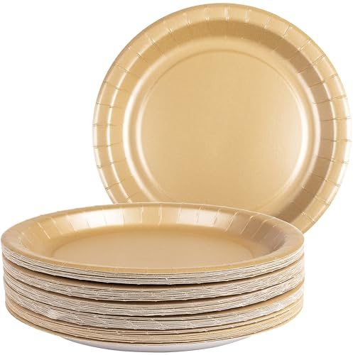 Heku Bio-Pappteller, 23cm Ø goldenes Design, 50er-Pack I Stilvoll I Großformat für Hauptgerichte