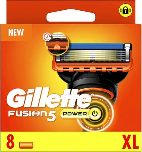 Gillette Fusion 5 Power Klingen Herren, 8 Original Rasierklingen, Orange | Für Nassrasierer mit Größerem Gleitstreifen für Ein Sanftes Gleiten Und für Eine Unglaublich Gründliche Und Komfortable Rasur