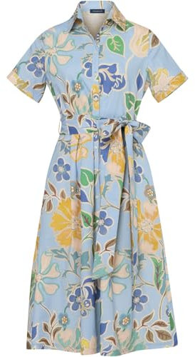 Highmoor Halbarm-Kleid mit Gürtel Bleu/Blumen 44