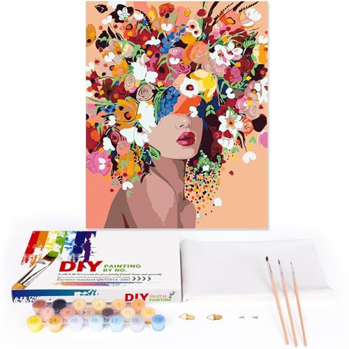 EFOTIML Paint by Numbers Kit pour adultes débutants et enfants, 1Pack 16x20 pouces Canva pour les kits de peinture dans une bo?te colorée (sans cadre) - fille et fleurs