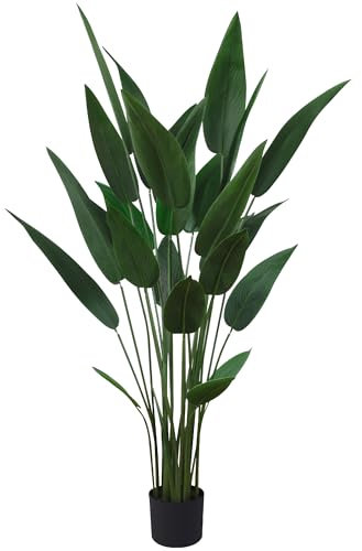 Pianta Artificiale Uccello del Paradiso 160 cm, Finta Strelitzia con 25 Foglie Banano, Decorazione Tropicale per Interni ed Esterni, Albero Artificiale in Vaso per Casa, Ufficio, Giardino