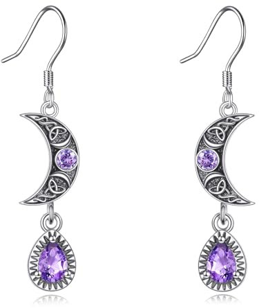 Lila Mond Ohrringe für Damen Sterling Silber Keltische Lila Mond Baumeln Ohrringe Keltischer Amethyst Schmuck Geschenke für Frauen Ehefrau Mutter Freundin