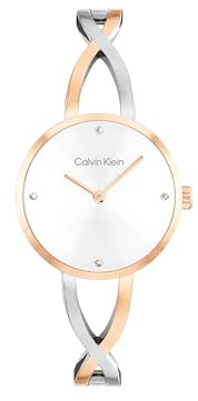 Calvin Klein Zwei-Zeiger-Quarzwerk-Uhr für Damen Kollektion Sculpted Embrace mit Zweifarbiges mit Armreif aus Edelstahl - 25100060