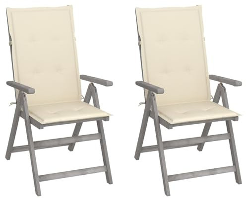 Fasba 2X Akazienholz Massiv Gartenstuhl Verstellbar mit Auflagen Hochlehner Stühle Gartenmöbel Balkonstuhl Terrassenstuhl Holzstuhl Stuhl