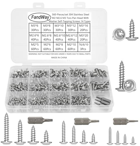 Set di viti autofilettanti piccole da 560 pezzi Torx, viti per legno M2 M2.5 M3 in acciaio inossidabile 304, viti a testa torx a lamiera, viti autoperforanti testa piatta con 3 punte per plastica in