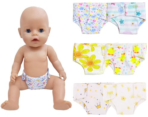 Lot de 6 couches de poupée pour poupée de bébé 30-43 cm, motif fleurs et étoiles, accessoires de poupée réutilisables mignons et exquis, cadeau pour petites filles, 6 pièces vêtements de poupée