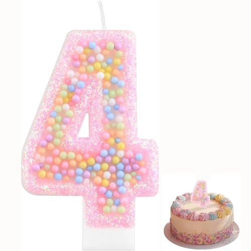 Geburtstagskerzen Zahlen 4,Kerzen Geburtstag,3D Regenbogenball Geburtstagskerzen für Torte,Kuchen Topper Dekoration Kuchendeko Geburtstag,Geburtstagskerzen für Geburtstagsdeko