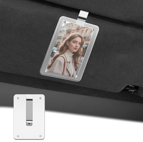 APOMOONS Magnetischer Auto Bilderhalter, Bilderrahmen fürs Auto Zubehör Innenraum, personalisierter Fotohalter aus Acryl, Clip für die Sonnenblende Auto 9x6cm