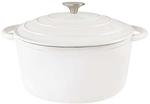 Dutch Oven,Cast Iron Dutch Ovens,Dutch Oven Pot with Lid,5 QT Enamel Dutch Pot,Dutch Ovens with Dual Handles,Cast Iron Pot for Braiser,Cooking,Gifts for Family,White