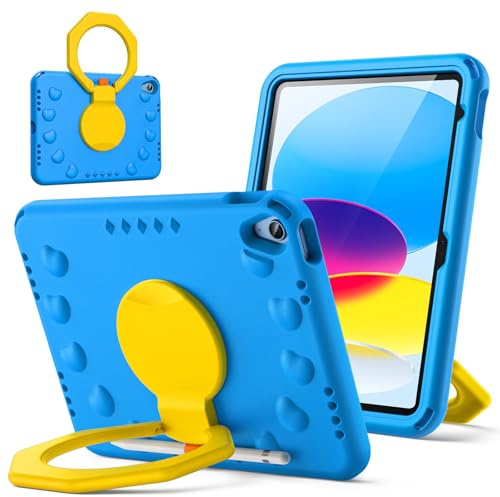 JETech Funda Niños para iPad (A16) 11.ª/10.ª Generación (2025/2022) con Soporte Asa Giratorio 360 ​​Grados, Tableta Carcasa Ligera Antigolpes con Estante para Pencil (Azul)