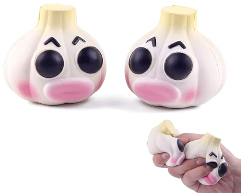 Anboor 2er Set Knoblauch Squishies Spielzeuge, Kawaii Duftende Langsam Rückfedernde Schaumstoff-Squishies Essen Quetsch-Fidget-Spielzeuge Stressabbau für Kinder Teenager Erwachsene