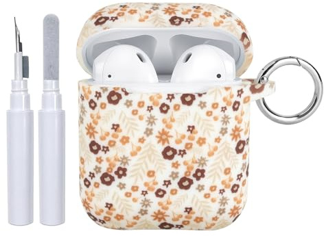 Reownest Kompatible für AirPods 2 Hülle mit Reinigungsset, Niedliches Bunt Blumenmuster Ästhetisches Design, Kratzfeste Schlüsselbund Abdeckung Weiche Kopfhörer Handyhülle - Gelb
