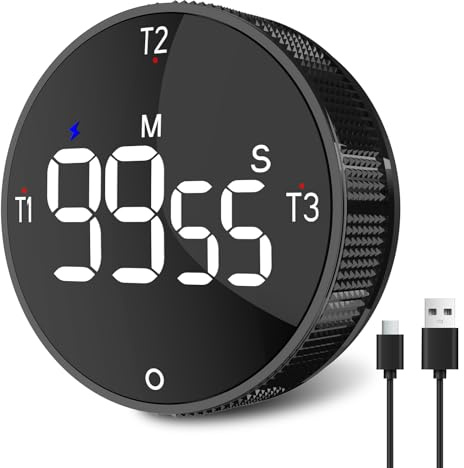 Ultralent Digitaler Küchentimer digitaler,Type-C Ladung Eieruhr Magnetisch | 3 Kanäle,Countup/Down-kurzzeitwecker Timer,LED Display, Lautem Alarm–für Küche, Backen, Fitness, Büro, Yoga, Haushalt