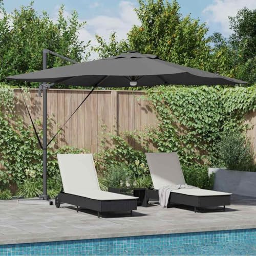 Holamys Roma Cantilever Parasol with LED Light Strips, Anthracite, 286 x 284 x 270 cm, Rectangular, Tilt, 360° Rotation, for Garden and Patio