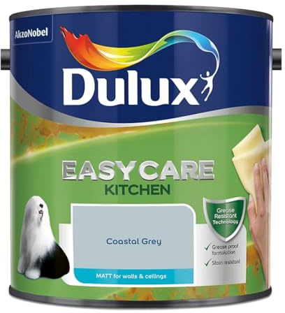 Coastal Grey Dulux Easycare Kitchen Matt Emulsion Paint 2.5L – Grease & Stain Resistant, Washable Matt Finish, Durable Interior Paint for Kitchen Walls & Ceilings